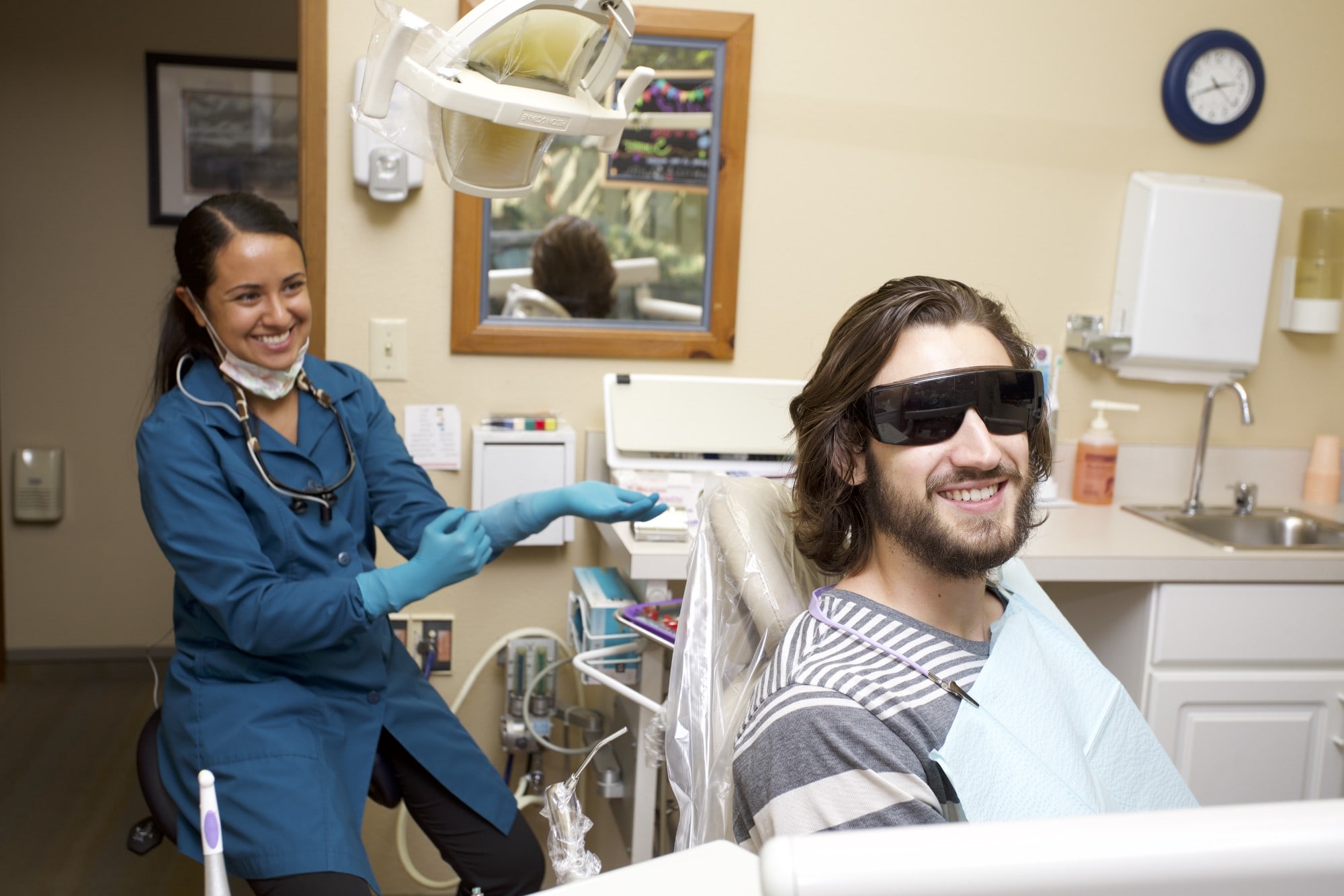 Patient wearing sunglasses